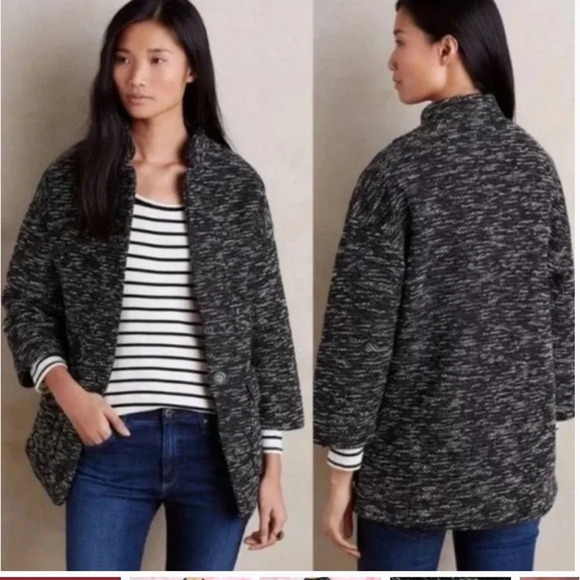 Anthropologie Elevenses Minka Oversized Coat Jacket Heathered Black Size M - Picture 1 of 8